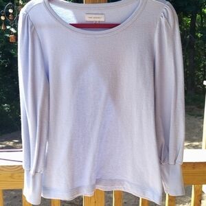 Free Assembly  Blue Puff shoulder Crew Neck Knit  Top Organic Cotton Sz M